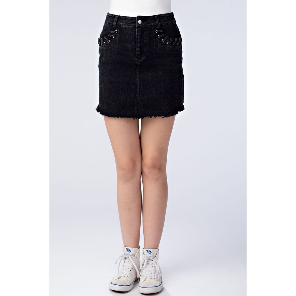 Honey Punch Lacing Denim Mini Skirt
